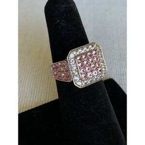 BBJ 925 Sterling Silver Ring size 5.25 with pink & clear stones Vintage Estate